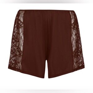 Hanro Brown Lace-Panel Sleep Shorts